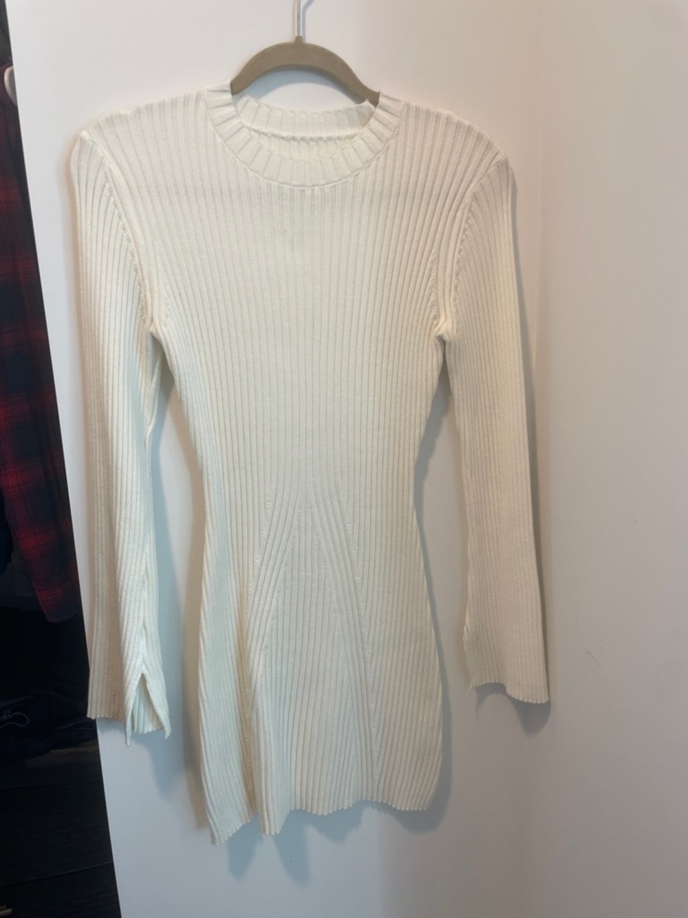 Cream Ribbed Long Sleeve Knit Sweater Mini Dress XS/S